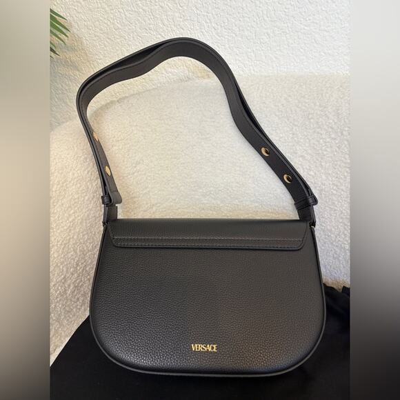 Versace Virtus Black Leather Shoulder Crossbody Bag NWT - Picture 5 of 12